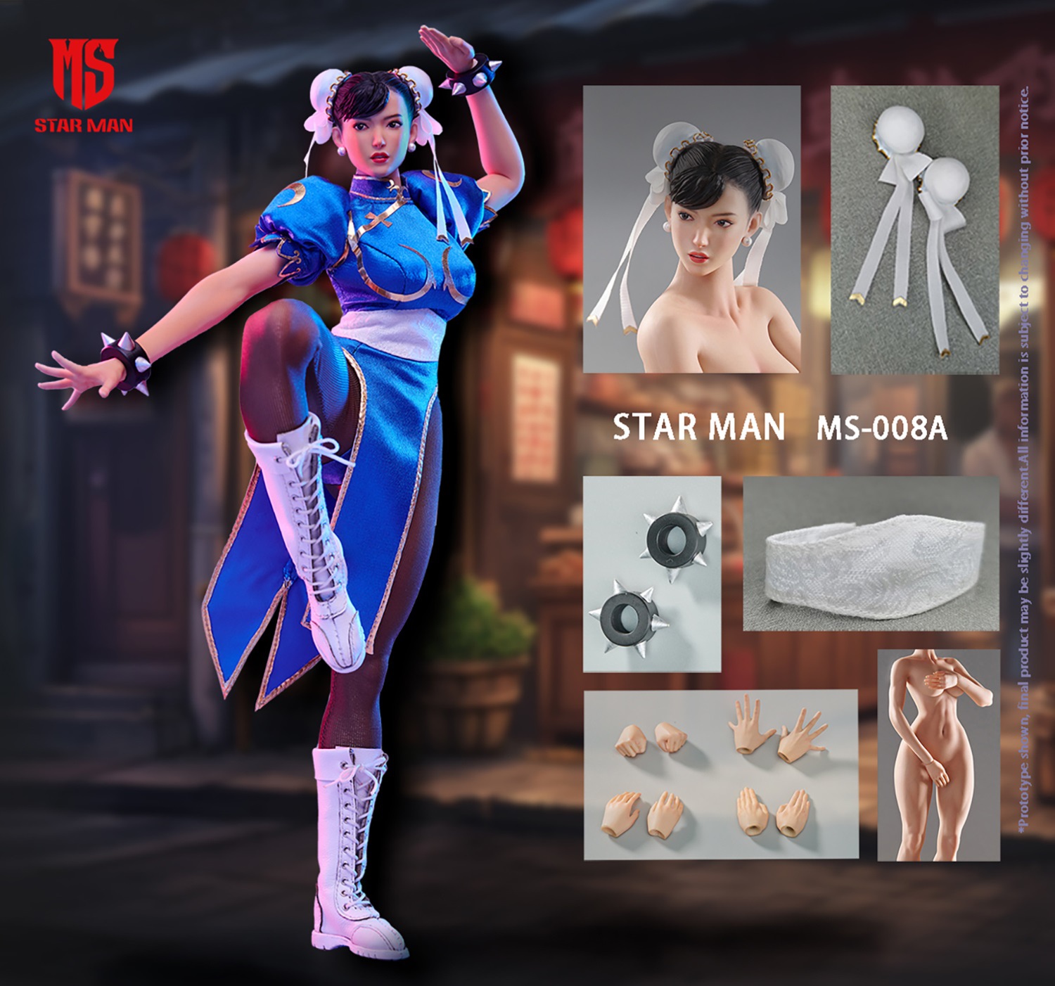 Star Man: 1/6 Scale Female Fighter Not Chun Li MS-008A (Blue Cheongsam version)